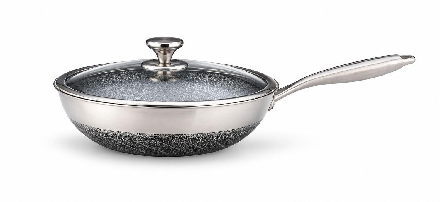 Eisenbach RVS Wokpan 30 cm – 3-laags – Honingraatstructuur – PFAS-vrij – Geschikt voor Inductie