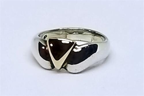 RING - SCULPTED STERLING SILVER WITH 14K GOLD TRIANGLE, SIZE 08