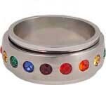 SPINNING RAINBOW GEM STONES STAINLESS RING, Size: 6