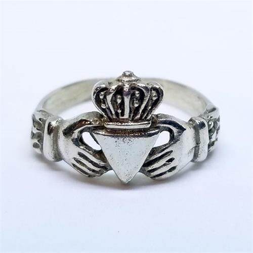 CLADDAGH TRIANGLE RING STERLING SILVER, Size: 5
