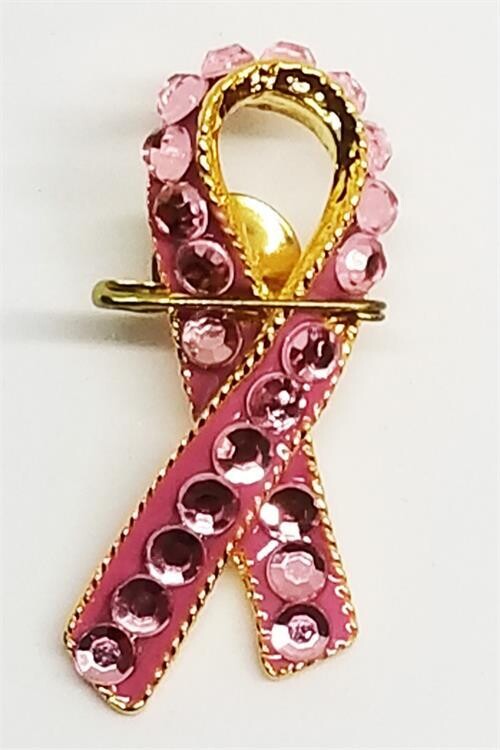 RHINESTONE PINK RIBBON LAPEL PIN