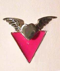 STERLING SILVER WINGED PINK TRIANGLE LAPEL PIN
