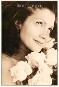 CARD-WOMAN W/ WHITE ROSES,THINKING OF YOU