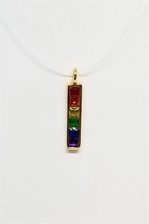 PENDANT-RAINBOW CZ'S BAR, GOLD VERMEIL