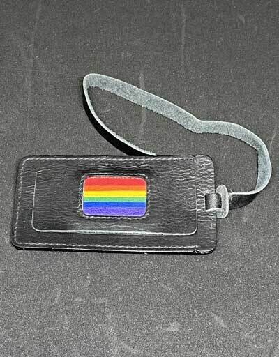 BLACK LEATHER WITH RAINBOW FLAG LUGGAGE TAG