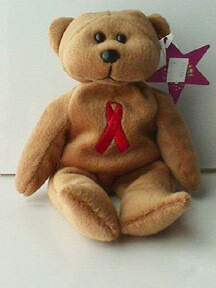 TAN WITH RED RIBBON BEANIE BEAR