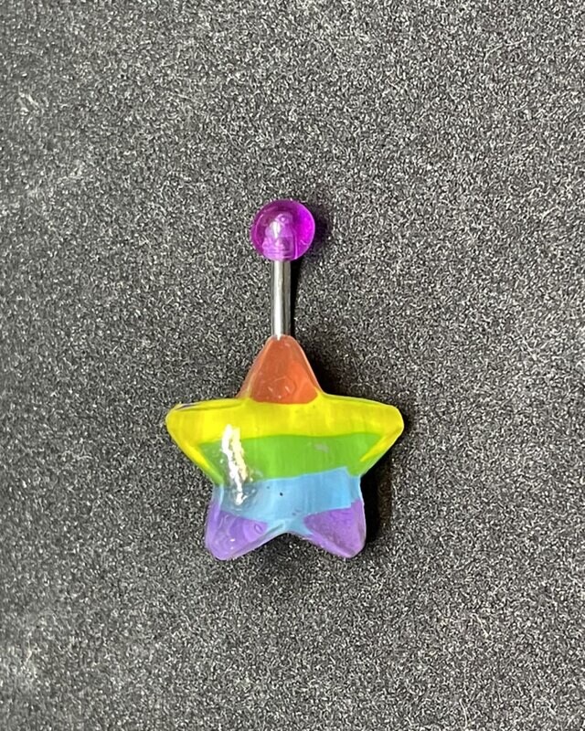 BODY JEWLERY- BELLY RING GLASS RAINBOW STAR