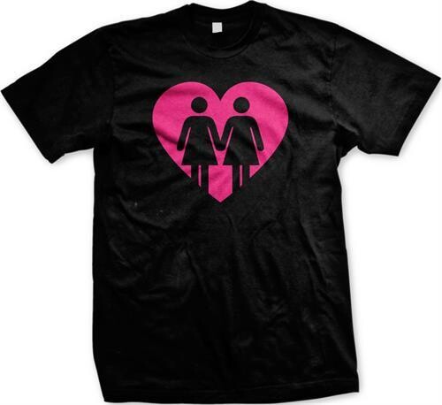 LESBIANS IN LOVE HEART T-SHIRT, Size: SMALL