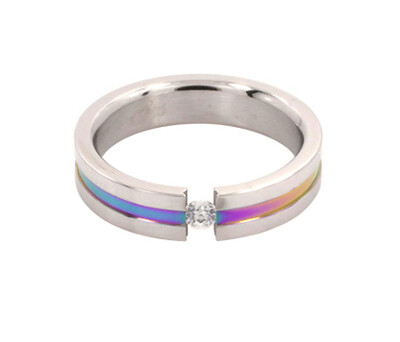 STAINLESS STEEL ANODIZED RING WITH TENSION PLACED GEM, Size: 5