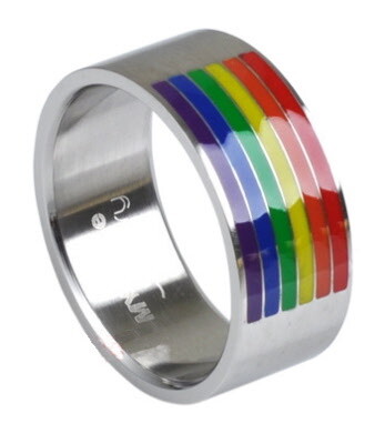 STAINLESS STEEL ENAMEL RING W/ TOP RAINBOW LINES, Size: 5