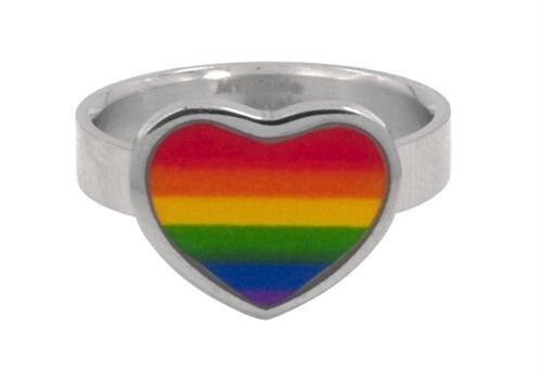 STAINLESS STEEL HEART W/ RAINBOW STRIPE RING, Size: 6