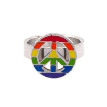 STAINLESS STEEL RAINBOW PEACE SIGN RING, Size: 5