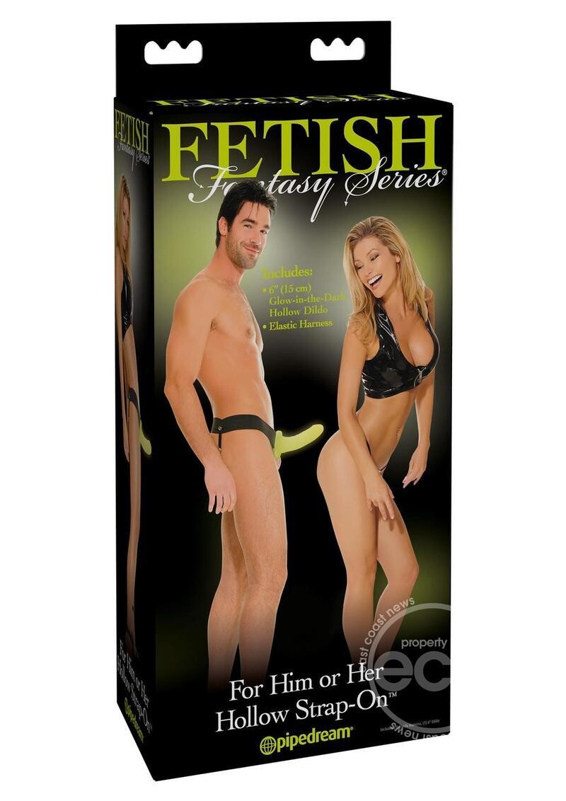 FETISH FANTASY SERIES FOR HIM OR HER HOLLOW STRAP ON DILDO 6" GLOW IN THE DARK