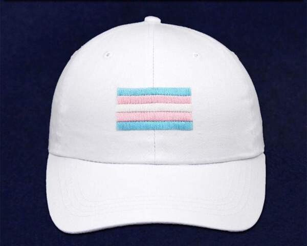 TRANSGENDER FLAG EMBROIDERED WHITE CAP