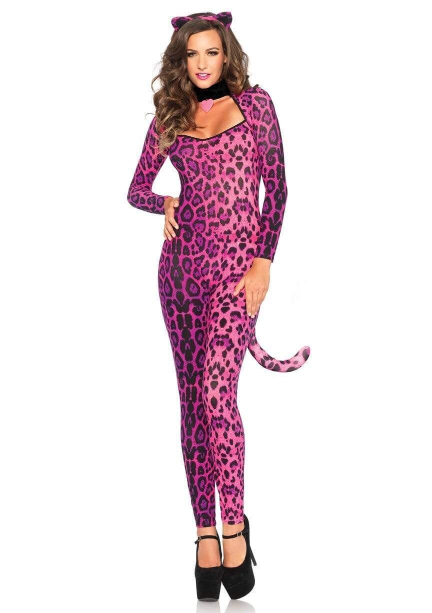 PRETTY PINK PUSSYCAT BODY SUIT & CAT EARS COSTUME, Size: SMALL