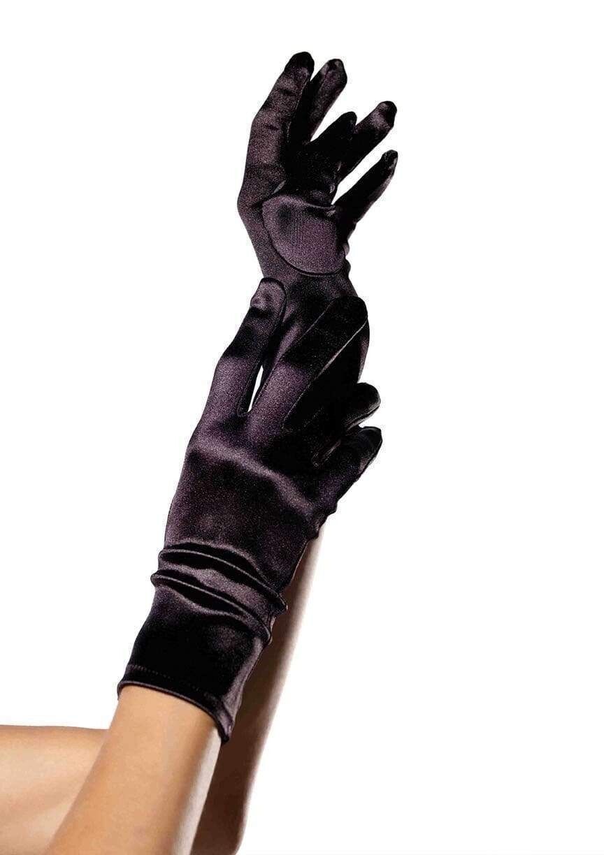 SATIN WRIST LENGTH GLOVES ONE SIZE, Color: BLACK