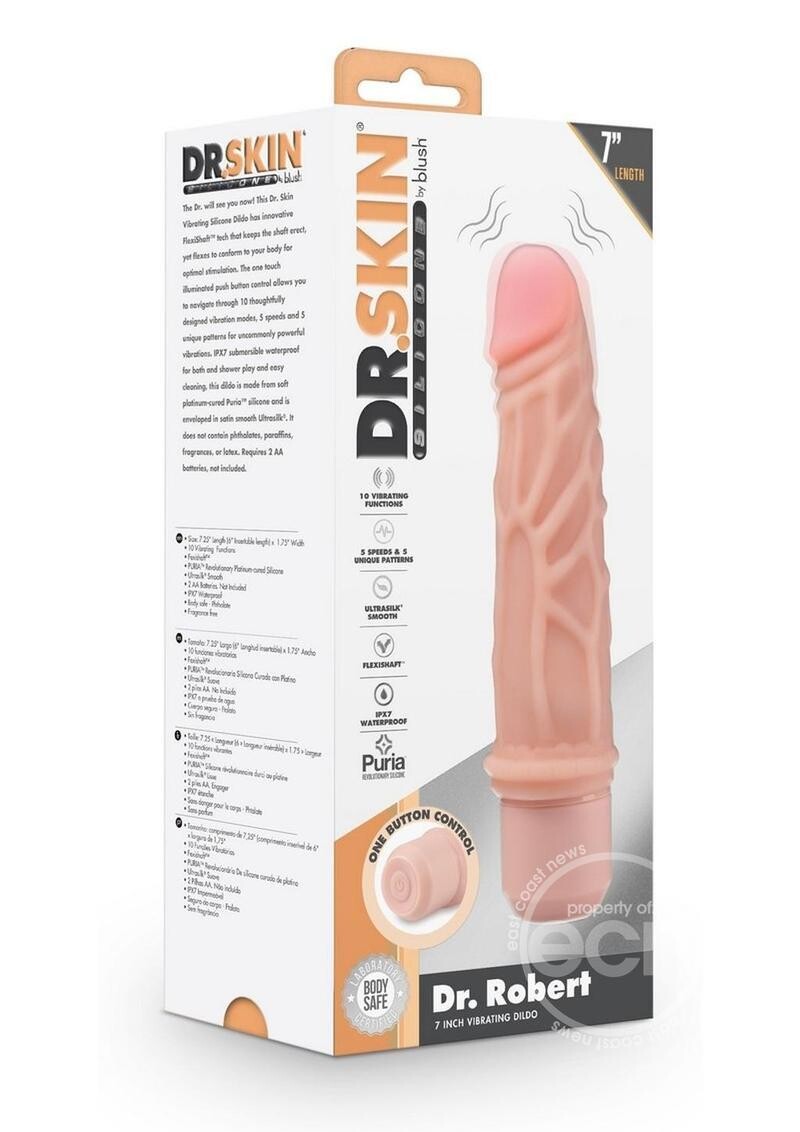 DR SKIN SILICONE DR ROBERT VIBRATING 7", Color: BEIGE