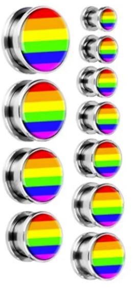 ROUND RAINBOW STRIPE STAINLESS STEEL EARRING GAUGES, Size: 10 MM