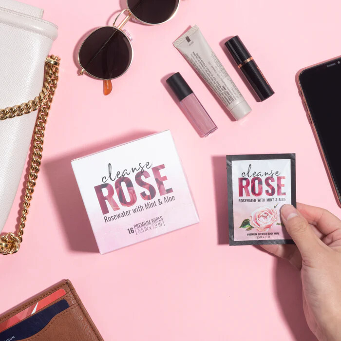 CLEANSE ROSE ROSEWATER WITH MINT & ALOE WIPES  16CT