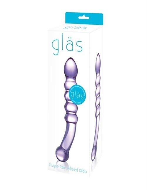 GLASS PURPLE RAIN RIBBED DILDO