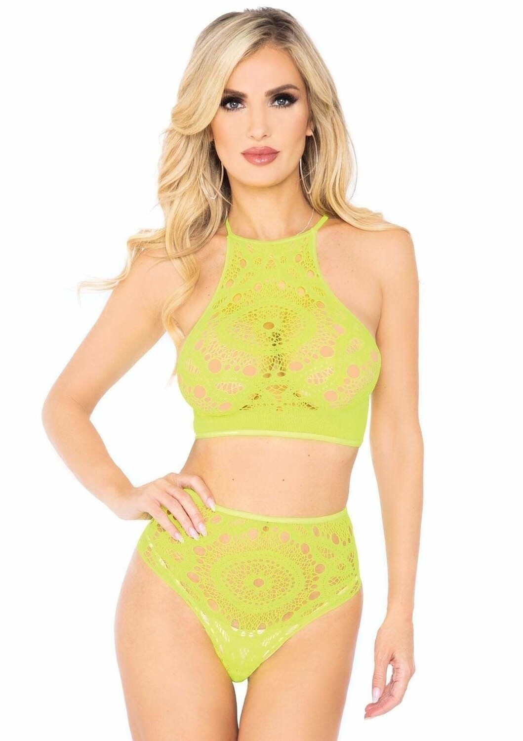 2 PC CROCHET LACE HALTER AND PANTY