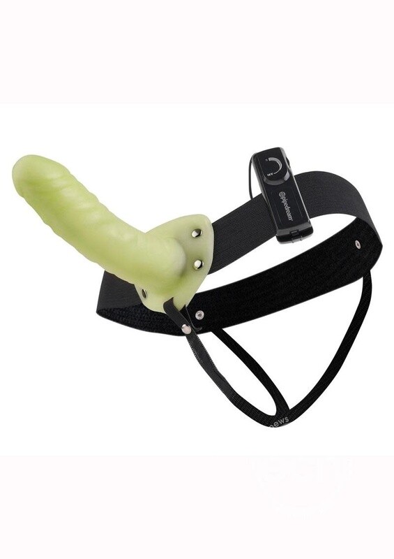 FETISH FANTASY VIBRATING HOLLOW STRAP ON 6" GLOW-IN-THE-DARK