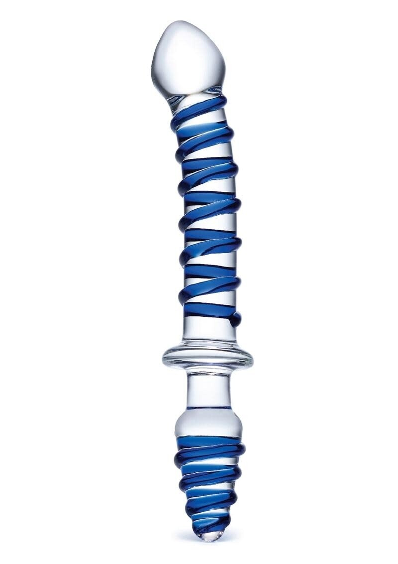MR SWIRLY DOUBLE END GLASS DILDO & PLUG 10"