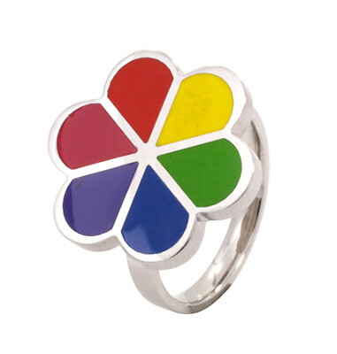 STAINLESS STEEL RAINBOW ENAMEL FLOWER RING