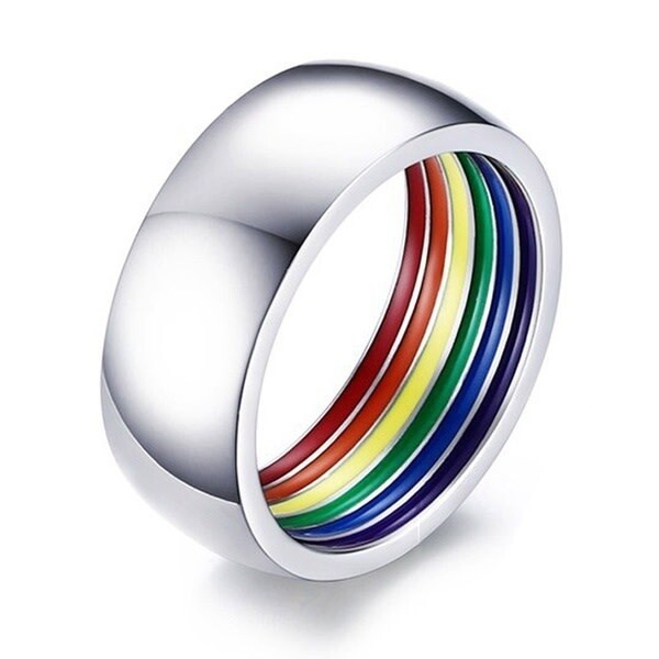 STAINLESS PLAIN RING W/ RAINBOW ENAMEL INSIDE