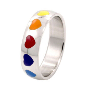 STAINLESS ENAMEL HEARTS BAND RING