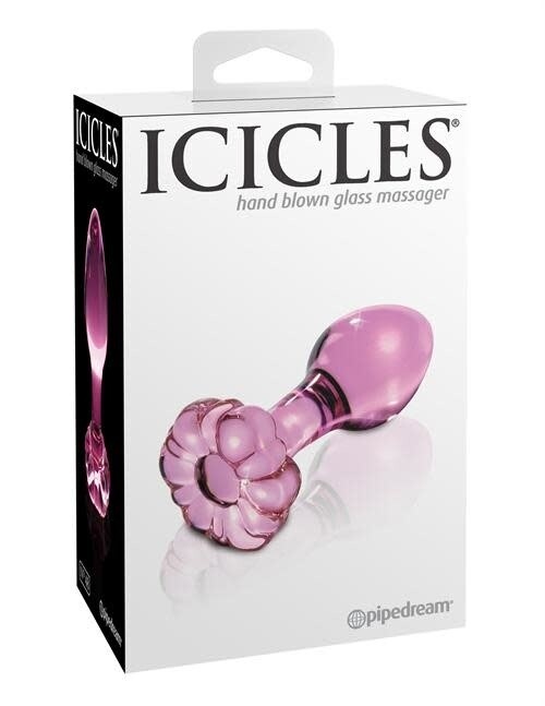 ICICLES NO 48 PINK FLOWER SHAPE GLASS ANAL PLUG