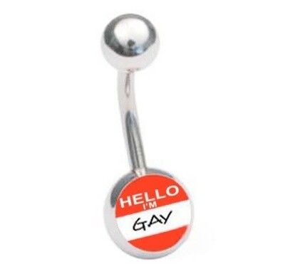 BODY JEWELRY-BELLY RING "HELLO I'M GAY"
