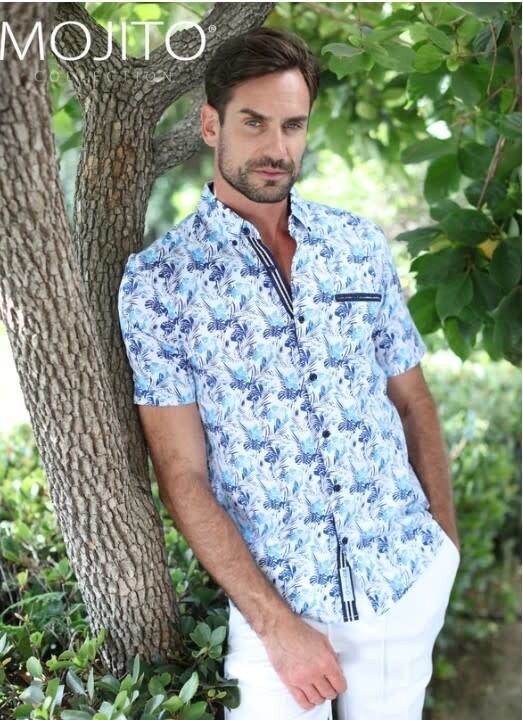 MOJITO X SLIM FIT HYPER STRETCH PRINT SHIRT BLUE/WHITE