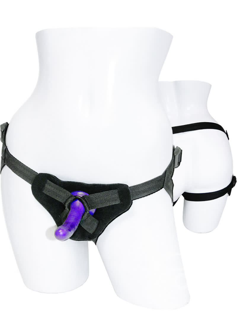 SEX & MISCHIEF STRAP ON & SILICONE DILDO KIT BLACK/PURPLE