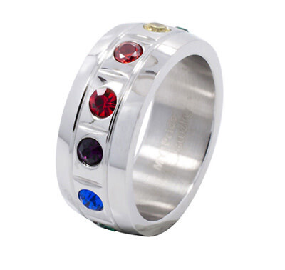 CHUNKY MOLDED RAINBOW STAINLESS STEEL RING, SIZE 06