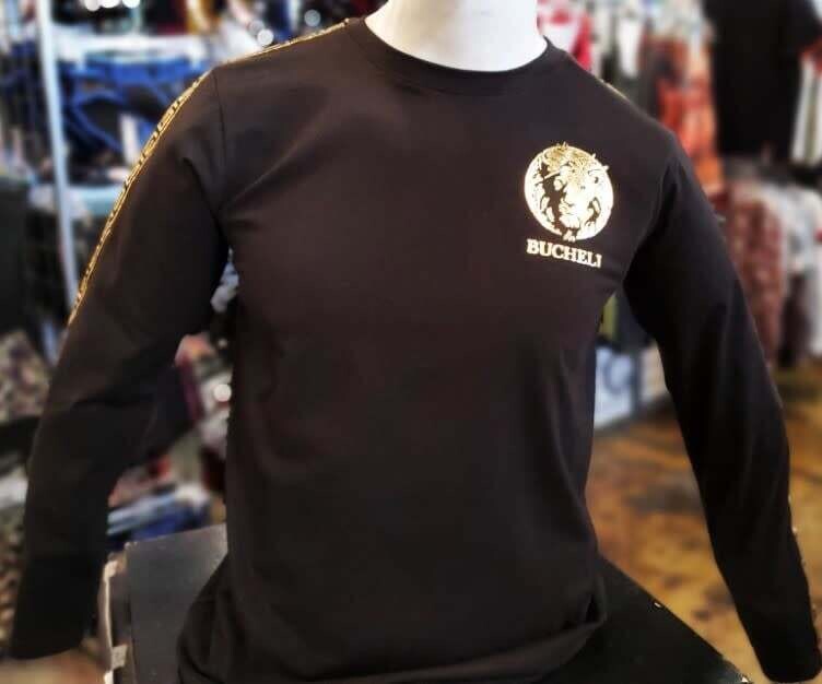 BUCHELI SMALL GOLD LION LONG SLEEVE T-SHIRT BLACK