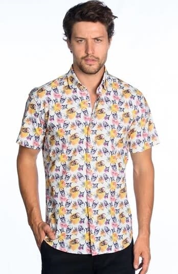 MIZUMI  SHORT SLEEVE SHIRT SKULL & ROSE DESIGN MULTI COLOR