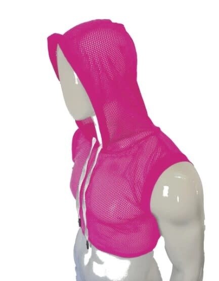 KNOBS HOODED MESH CROP TOP HOT PINK, Size: SMALL