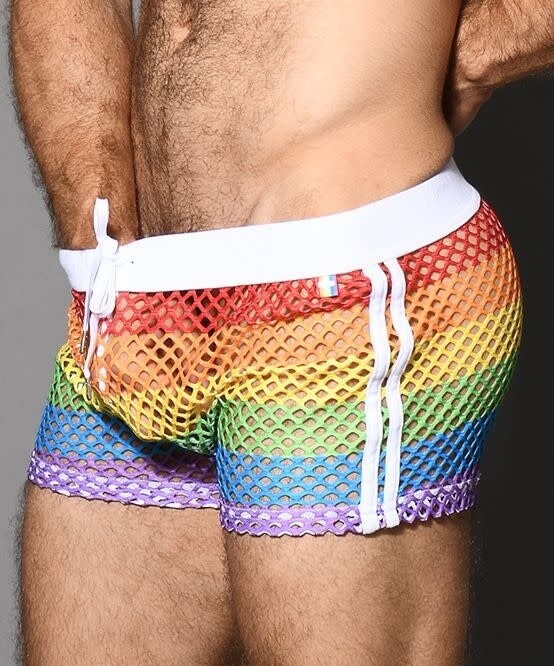 ANDREW CHRISTIAN PRIDE MESH STRIPE SHORTS