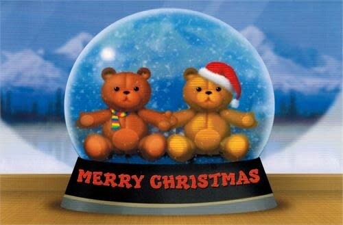 X MAS CARD SNOW GLOBE W/ TEDDY BEARS