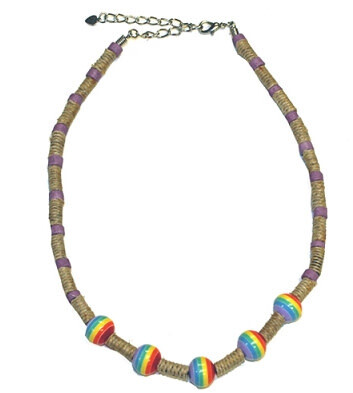 RAINBOW BEAD GLASS W/ PURPLE NECKLACE