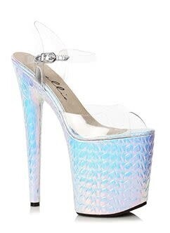 850-SUGAR 8" HEEL SILVER HOLOGRAM SANDAL  : SALE 50% OFF