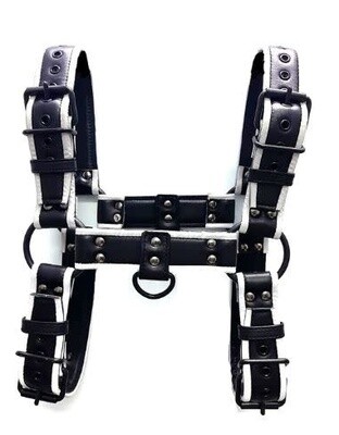 GLOW IN THE DARK BLACK BULLDOG HARNESS WITH SILVER PIPING