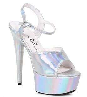609-LOLA 6" HEEL POINTED STILETTO SANDAL WITH METALLIC PLATFORM SILVER   : SALE 50% OFF