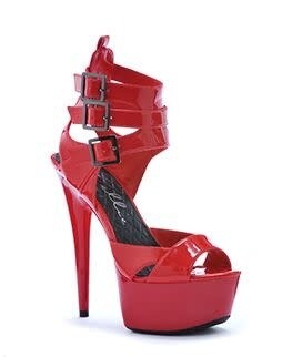 609-ATHENA 6" RED PEEP TOE PLATFORM WITH TRIPLE STRAP & BUCKLE  : SALE 50% OFF 