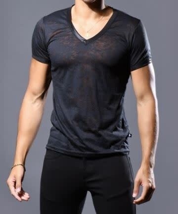 ANDREW CHRISTIAN CARBON BURNOUT V-NECK TEE