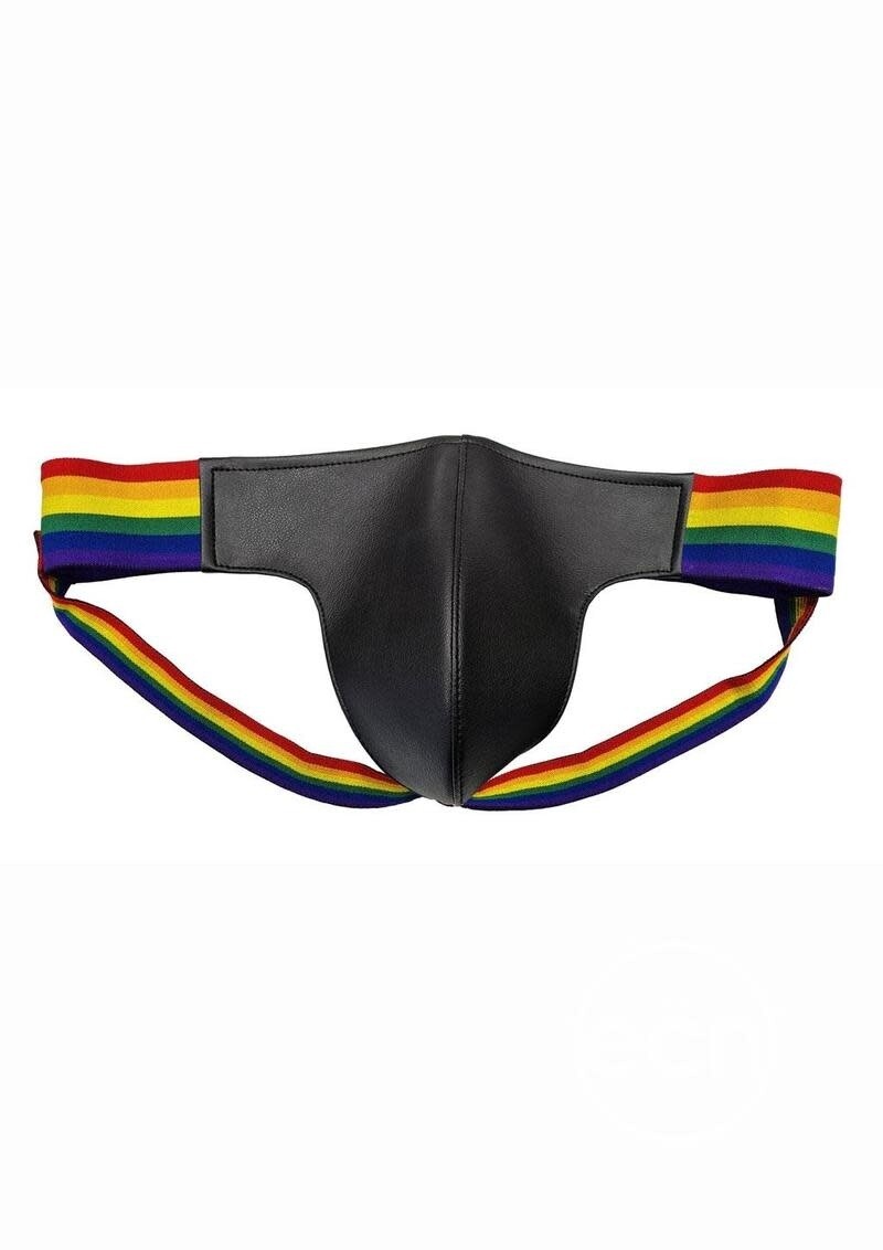 ROUGE LEATHER JOCK WITH PRIDE STRIPES (SALE) ROUGE LEATHER JOCK WITH PRIDE STRIPES (SALE)