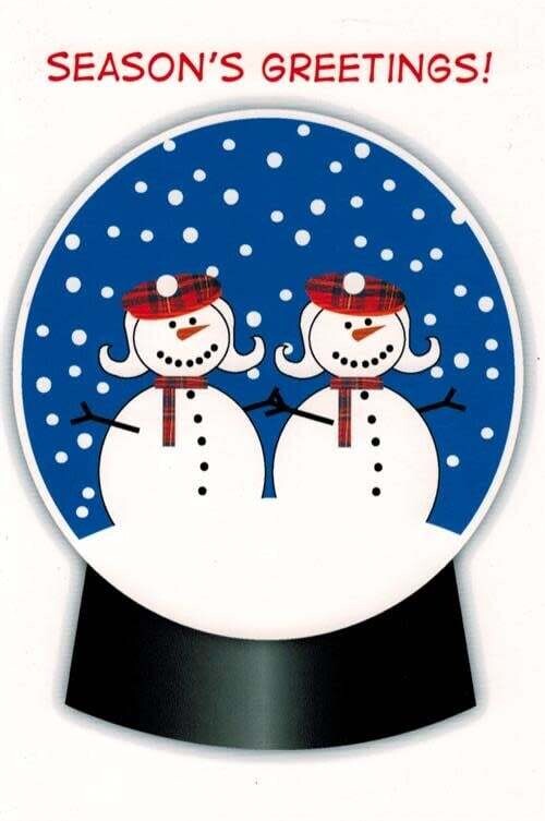 X MAS CARD-SNOW WOMAN SNOWGLOBE, SEASONS GREETINGS!