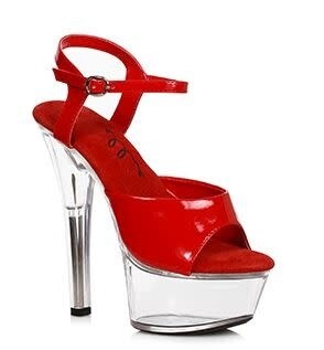 601-JULIET 6" HEEL RED SANDAL WITH CLEAR BOTTOM  : SALE 50% OFF