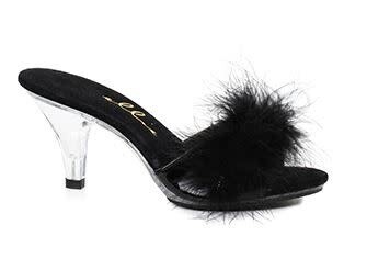 305-SASHA 3" HEEL MARIBOU SLIPPER BLACK  : SALE 50% OFF